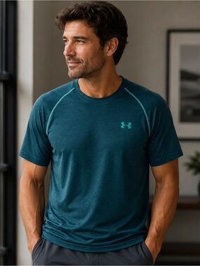 UNDER ARMOUR Y2K Streetwear Teal Blue Performance Tshirt Sz M